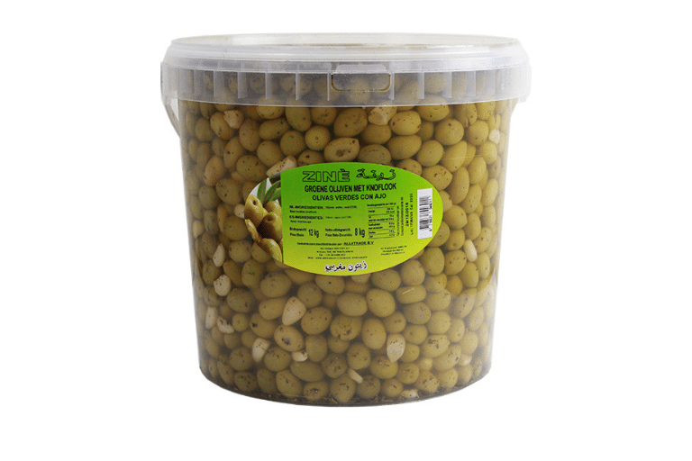 Heerlijke Authentieke Arabische Zine Groene Olijven Knoflook 8kg
